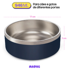 Comedouro Pet Aço Inox Antiderrapante 946ml Madog Azul