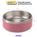 Comedouro Pet Aço Inox Antiderrapante Ração/água 946ml Madog