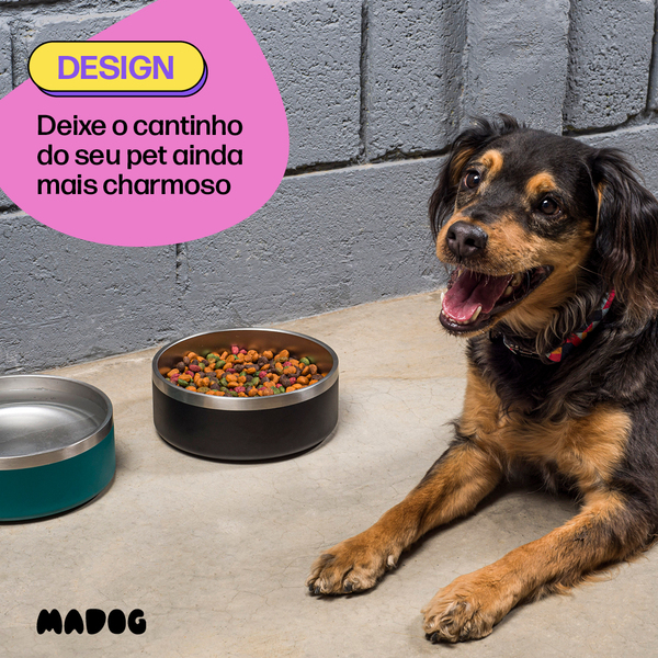 Comedouro Pet Aço Inox Antiderrapante Ração/água 946ml Madog Azul