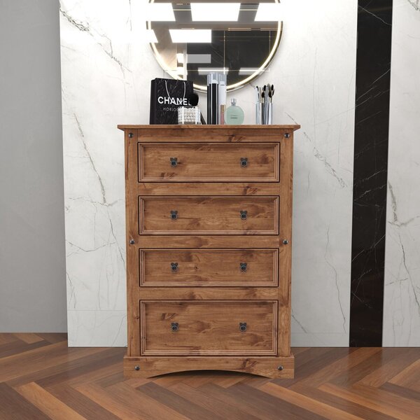 Cômoda 04 Gavetas Em Madeira Maciça 129,4x90cm Cera Carvalho