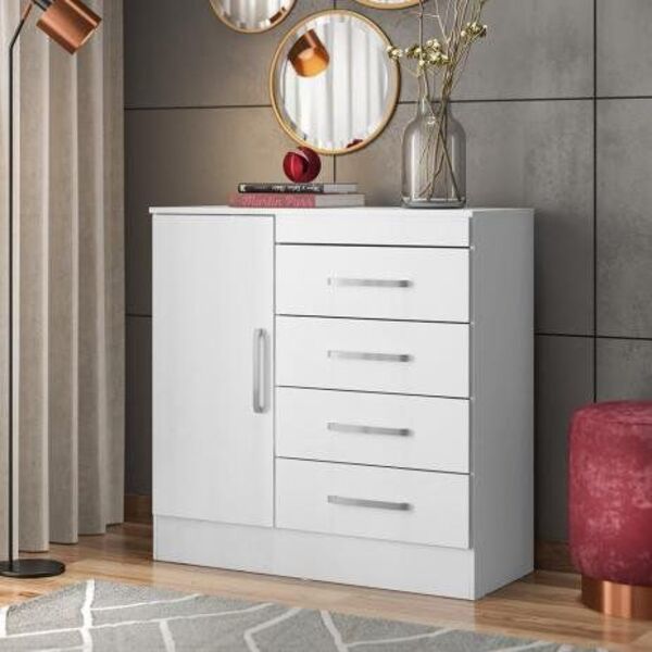 Cômoda 04 Gavetas Montevideu Demóbile Branco Rosa Branco Flex