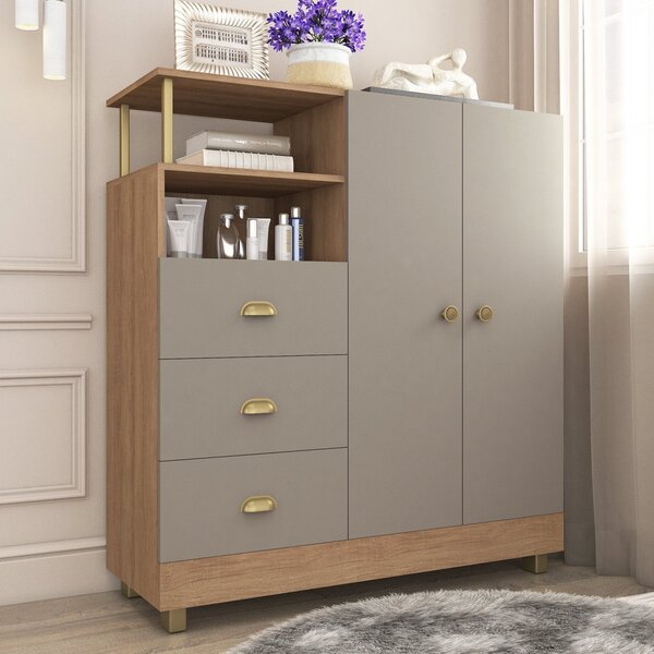 Cômoda 110cm X 119cm2 Portas 3 Gavetas Mel/fendi