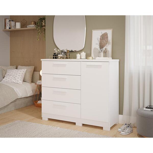 Cômoda 1 Porta 4 Gavetas 100% Mdf Malu Panan Branco