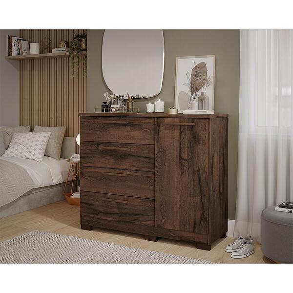 Cômoda 1 Porta 4 Gavetas 100% Mdf Malu Panan Café