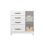 Cômoda 1 Porta 4 Gavetas Branco E Azul Com Pés Vênus Moval