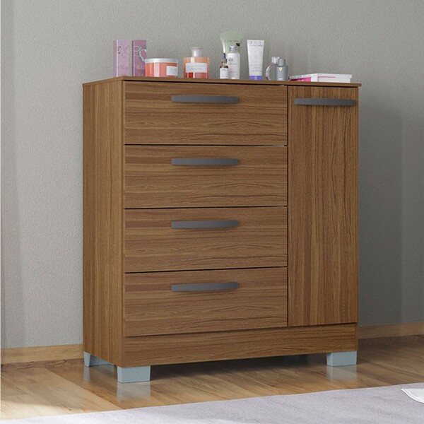 Cômoda 1 Porta 4 Gavetas Castanho - Poquema