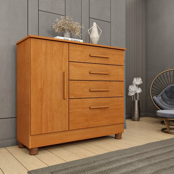 Cômoda 1 Porta 4 Gavetas Com Pés 104cm Chicago Cinamomo