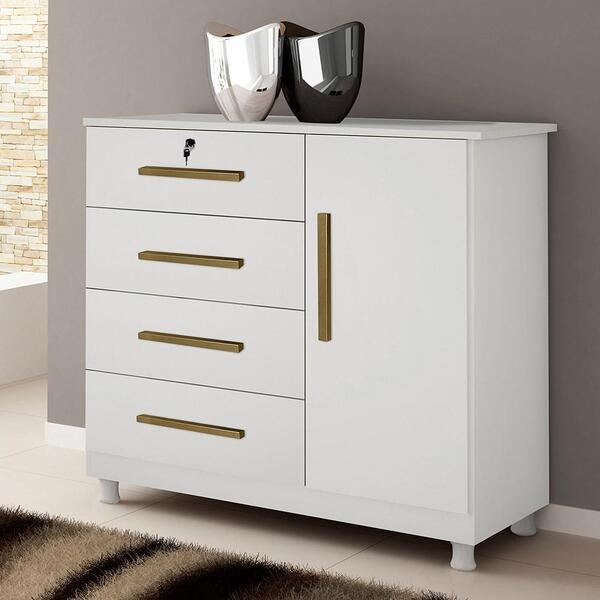 Cômoda 1 Porta 4 Gavetas Elegance Branco - Kaik