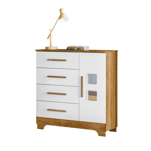 Cômoda 1 Porta 4 Gavetas Fly Tigus Baby Branco/ipê