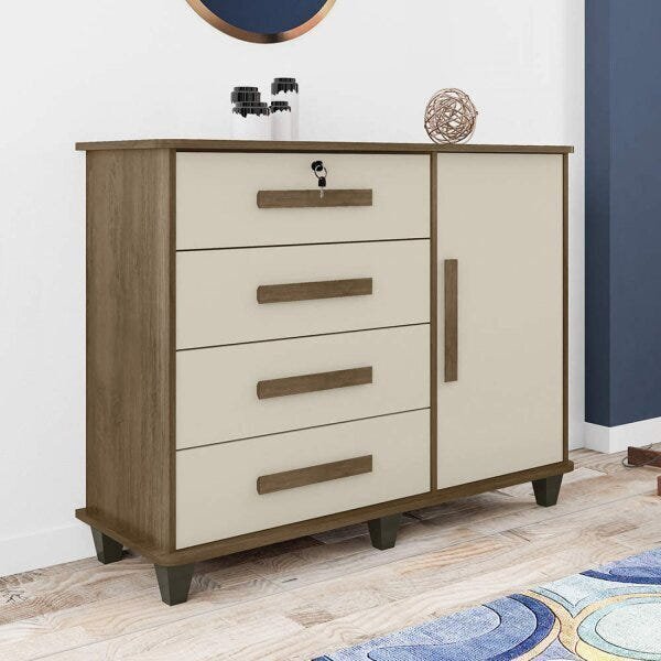 Cômoda 1 Porta 4 Gavetas Grécia  Freijó/off White