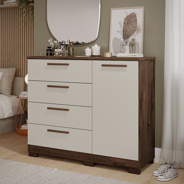 Cômoda 1 Porta 4 Gavetas Mdf Sophia Espresso Móveis Café/off