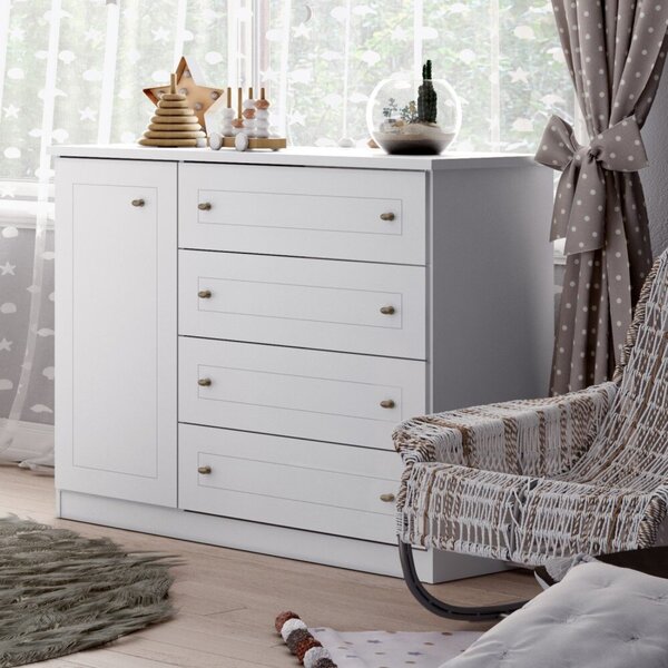 Cômoda 1 Porta 4 Gavetas Mississipi  Branco Hp