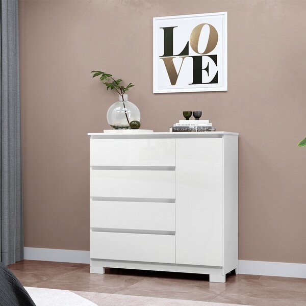 Cômoda 1 Porta 4 Gavetas Vega Estilo Moderno Branco