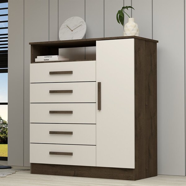 Cômoda 1 Porta 5 Gavetas 100% Mdf Nemésia Espresso Móveis Caf