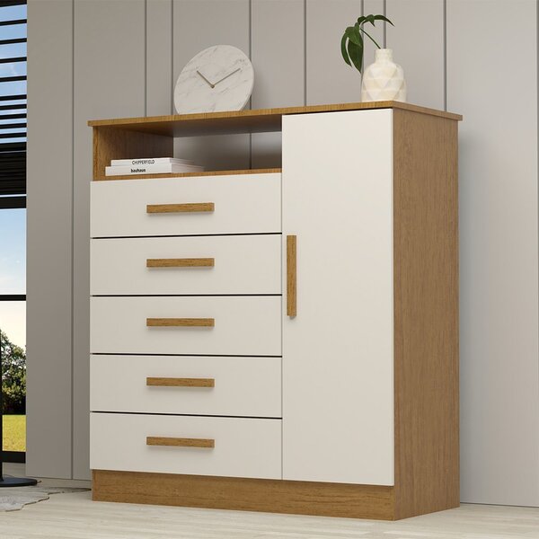 Cômoda 1 Porta 5 Gavetas 100% Mdf Nemésia Espresso Móveis Nat