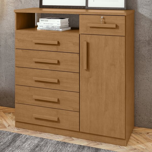 Cômoda 1 Porta 6 Gavetas 1 Nicho Da Vinci  Amêndoa Clean