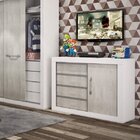 Cômoda 1 Porta De Correr 4 Gavetas  Branco/fresno