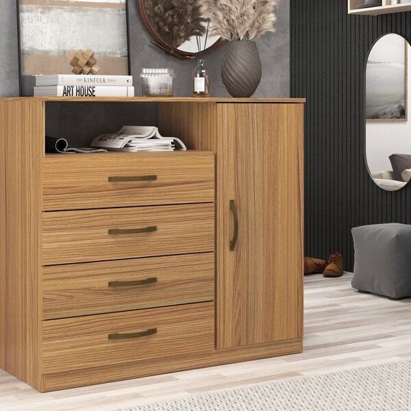 Cômoda 1 Porta E 4 Gavetas 110x100x45 Cm Ipê