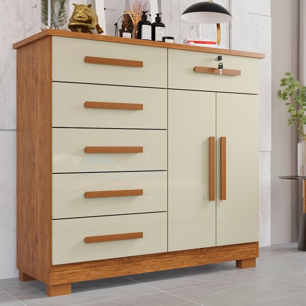 Cômoda 2 Porta 6 Gavetas Montagem Interna Flex Milão  Cinamom