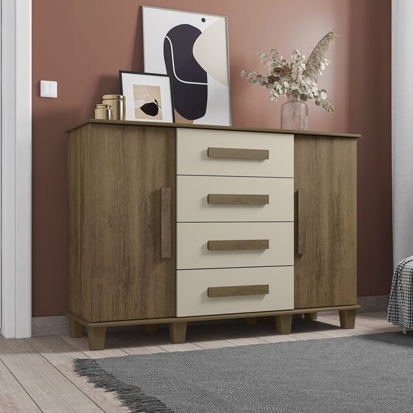 Cômoda 2 Portas 4 Gavetas Com Sapateira Barcelona Cinamomo/of