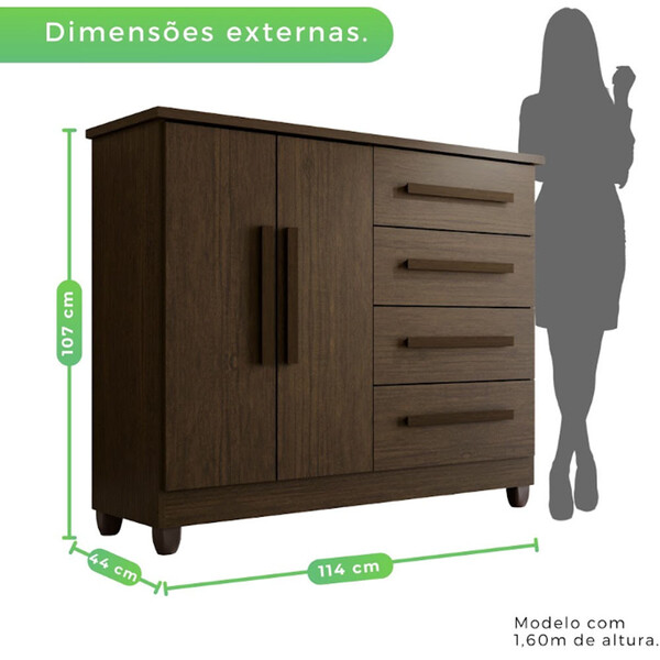 Cômoda 2 Portas 4 Gavetas Com Sapateira Dubai Plus Imop Móveis