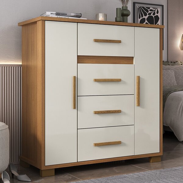 Cômoda 2 Portas 4 Gavetas Kyra Premium Cinamomo/off White