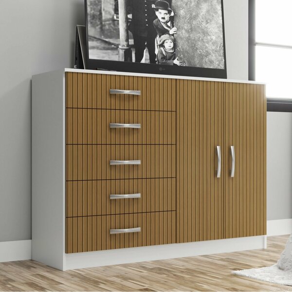Cômoda 2 Portas 5 Gavetas  Branco/canaletado