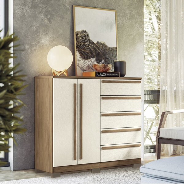 Cômoda 2 Portas 5 Gavetas Málaga Gold Com Pés Jatobá/areia