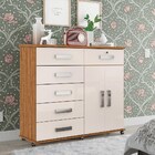 Cômoda 2 Portas 6 Gavetas Com Rodízios Platina Amêndoa/off Wh