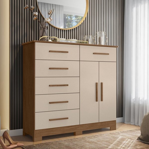 Cômoda 2 Portas 6 Gavetas New Xangai Albatroz Móveis Avelã/fe