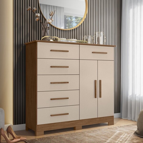 Cômoda 2 Portas 6 Gavetas Xangai Avelã/fendi Metallic