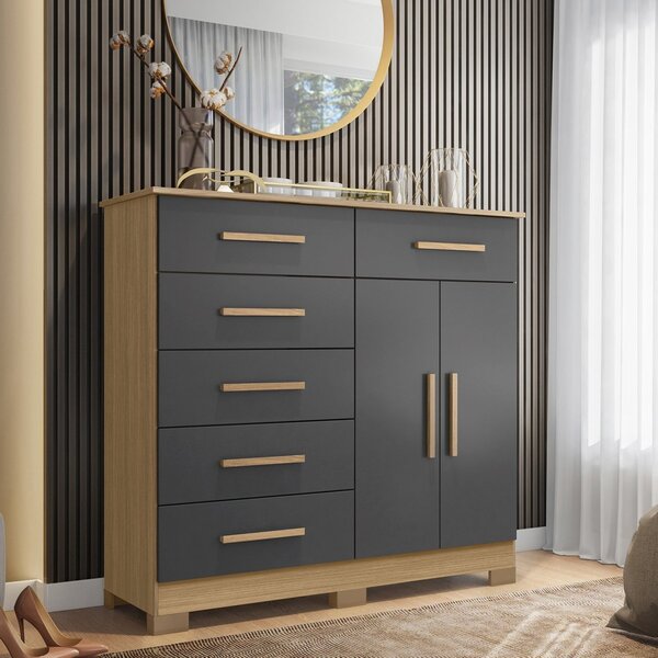 Cômoda 2 Portas 6 Gavetas Xangai Nature/titanium | Leroy Merlin
