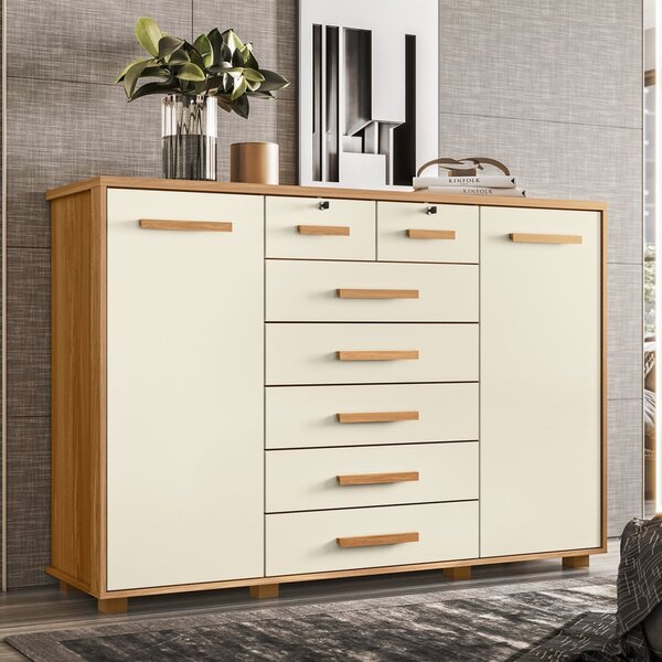 Cômoda 2 Portas 7 Gavetas Fontana Albatroz Cinamomo / Off Whi