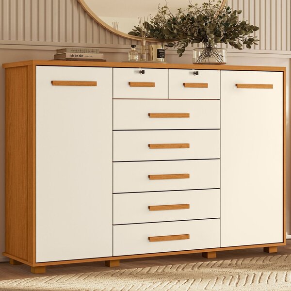 Cômoda 2 Portas 7 Gavetas Fontana Albatroz Cinamomo / Off Whi