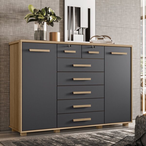 Cômoda 2 Portas 7 Gavetas Fontana Albatroz Freijó / Titanium