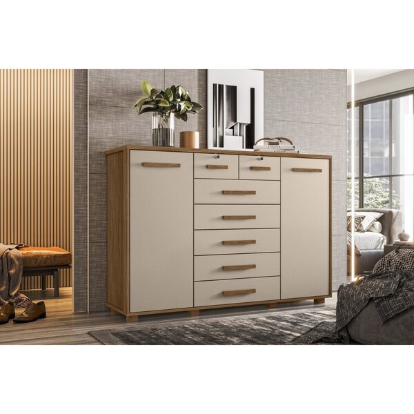 Cômoda 2 Portas 7 Gavetas Fontana Jatobá/fendi Metallic