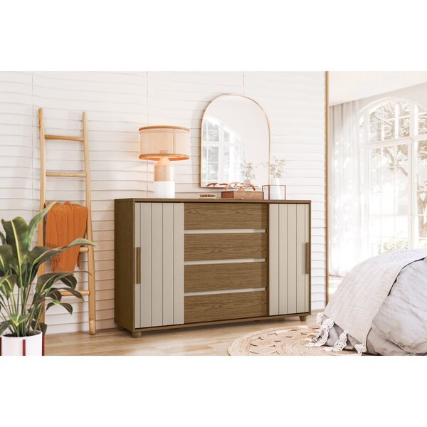 Cômoda 2 Portas Correr 4 Gavetas Evidenza Jatobá/fendi Metall