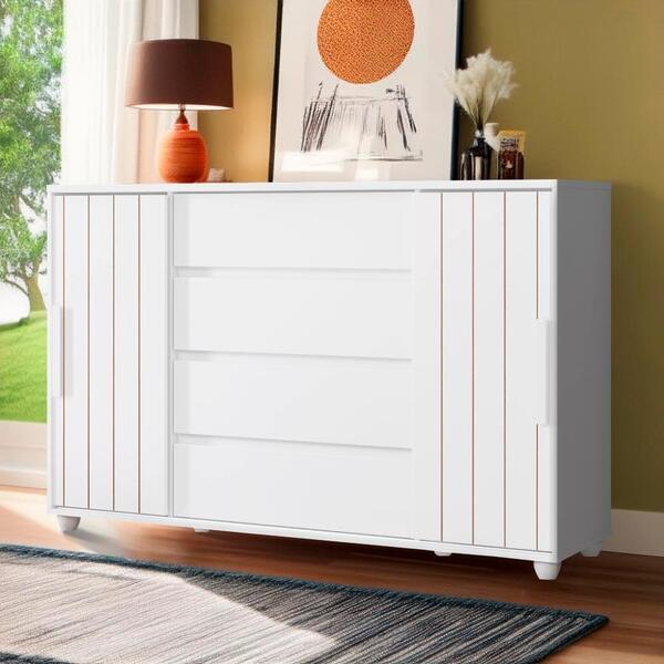 Cômoda 2 Portas De Correr 4 Gavetas Branco Nature Flex Evora