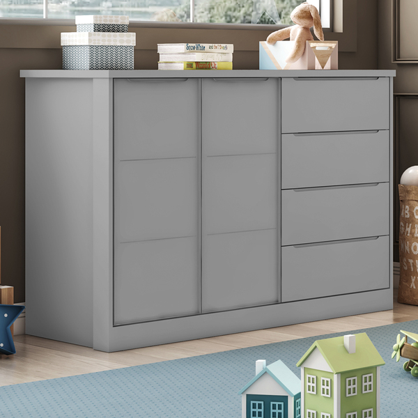 Cômoda 2 Portas E 4 Gavetas Pérola Cinza - Phoenix Baby