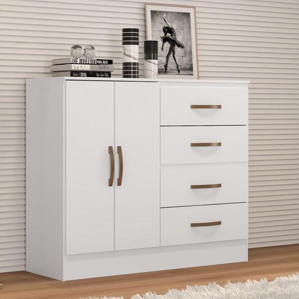 Comoda 2 Ports 4 Gavetas Fartura Branco Brilho
