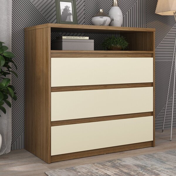 Cômoda 3 Gavetas 1 Nicho 100% Mdf Gales Nogueira/areia