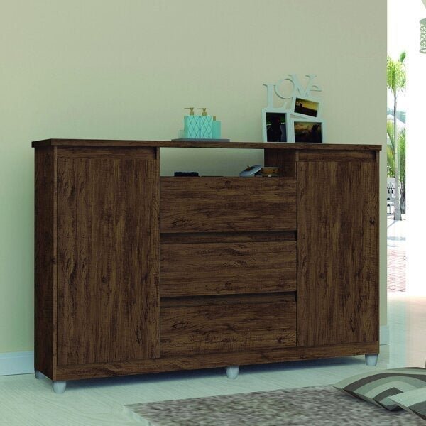 Cômoda 3 Gavetas 2 Portas Vênus Móveis Primus Amêndoa