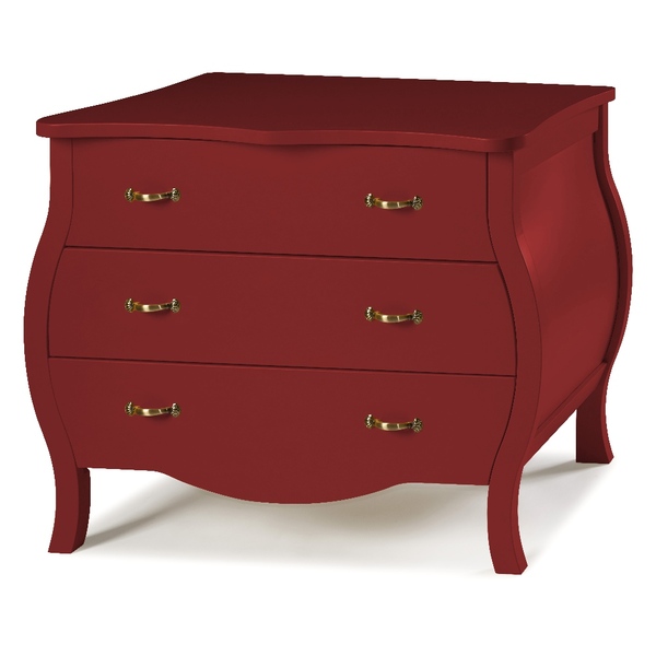 Cômoda 3 Gavetas - Entregue Montado - Retrô Vermelho Bordô La