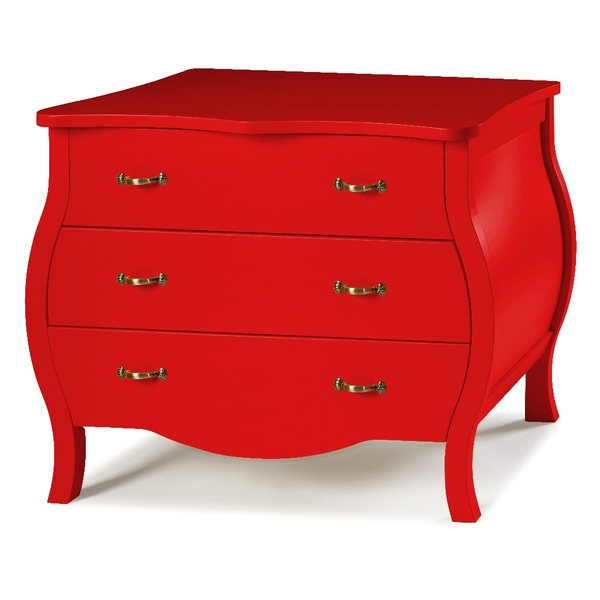 Cômoda 3 Gavetas - Entregue Montado - Retrô Vermelho Laqueado