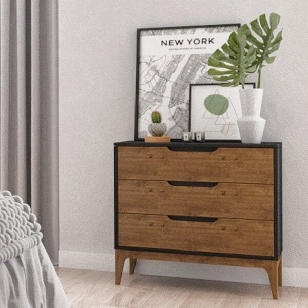 Cômoda 3 Gavetas Madeira Maciça Club P&c Artemobili Preto E G