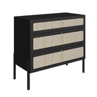 Cômoda 3 Gavetas Palhinha Pé Madeira Oslo Nero/preto