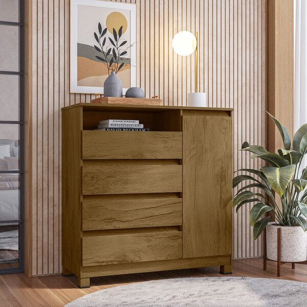 Cômoda 4 Gavetas 1 Porta 1 Nicho Dracena  Cedro