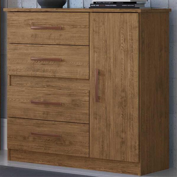 Cômoda 4 Gavetas 1 Porta Luíza Multimóveis Cr4157 Nogueira