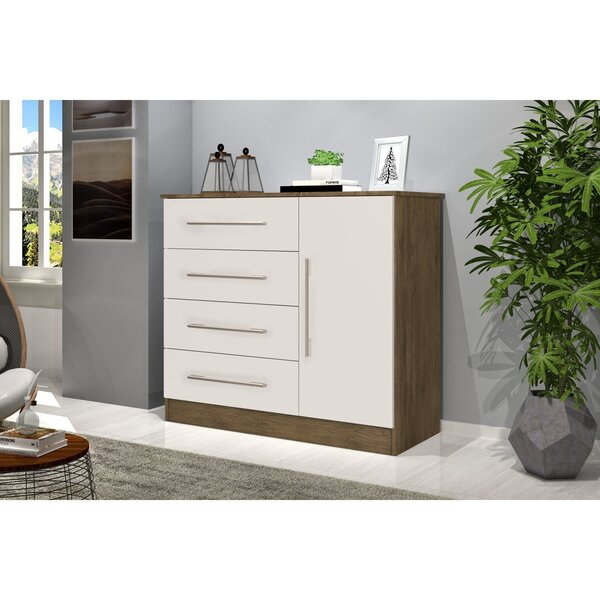 Cômoda 4 Gavetas 1 Porta Malibu New Jequitibá/off White