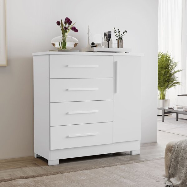 Cômoda 4 Gavetas 1 Porta Nt 5185  Branco New/rosa